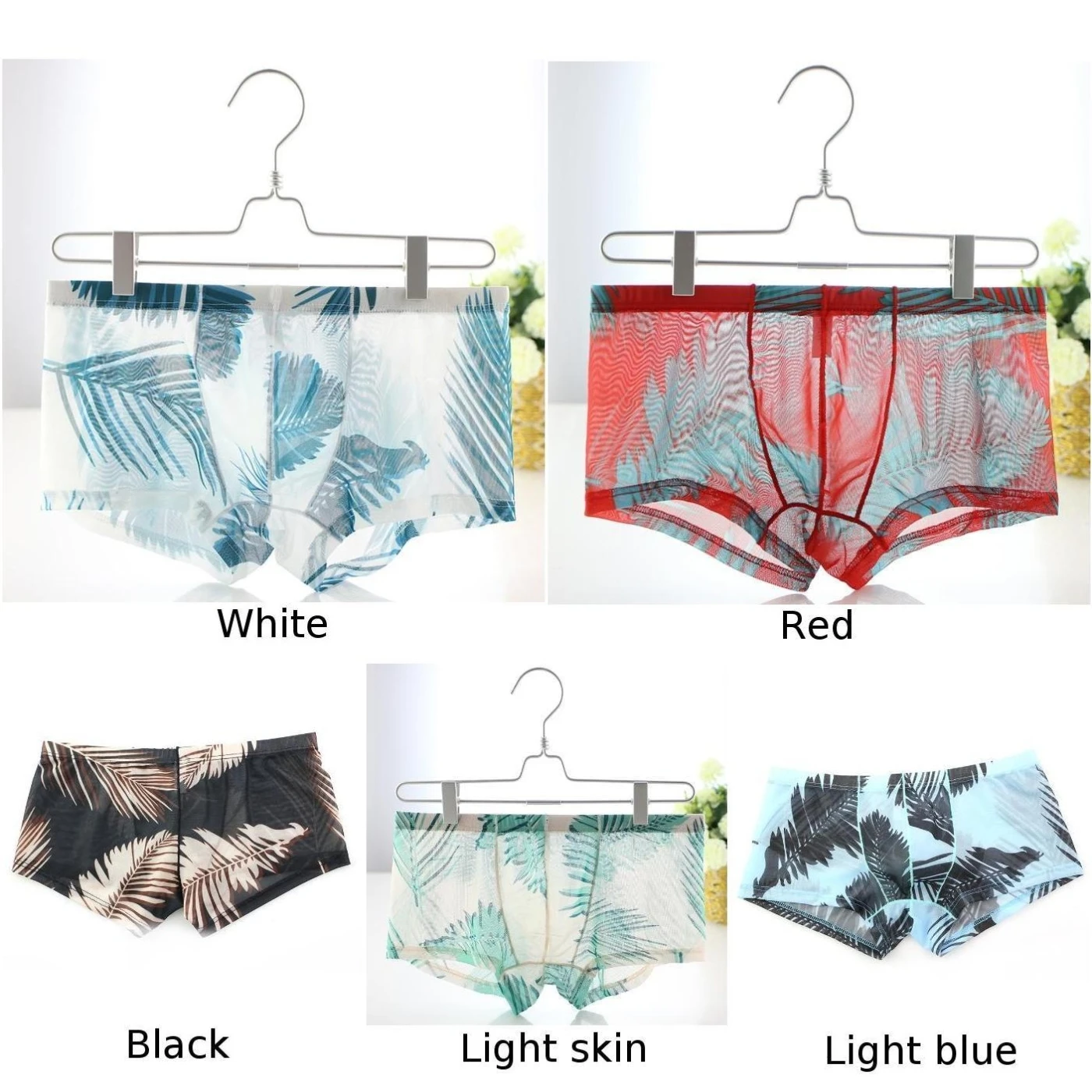Men boxers Sexy Low-rise Mesh Print Elastic Boxer fashion Breathable Comfort Shorts underwear male underpants