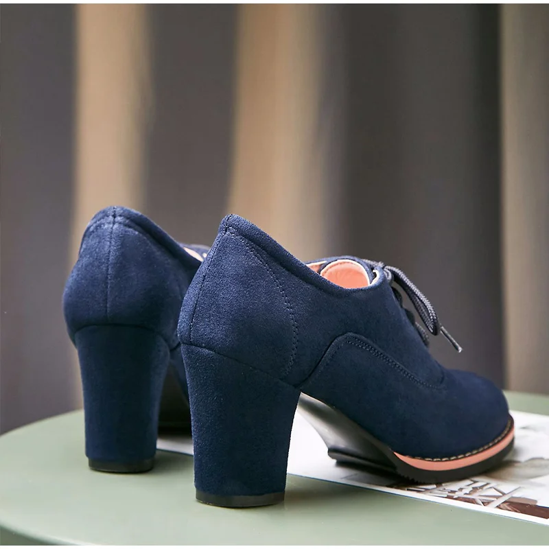 MCCKLE Autumn Shoes Women Pumps Suede Nubuck Lace Up Chunky Heels Ladies Fashion Platform Female Shoes Casual New Footwear