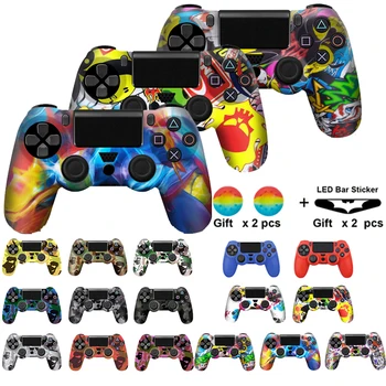 

For PS4 Controller Gamepad Camo Silicone Cover Rubber Skin Grip Case Protective For Playstation 4 Joystick with led light bar