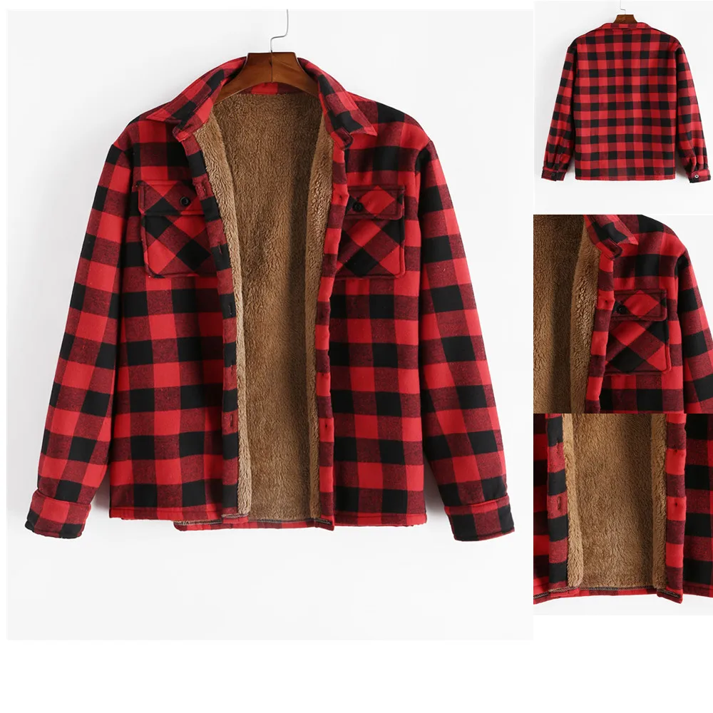 ZAFUL/Модная Мужская зимняя теплая плюшевая Облегающая рубашка с длинным рукавом
