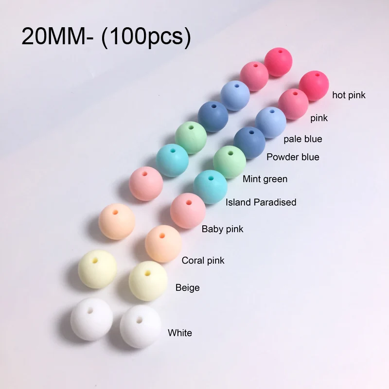 size 20MM Candy A 100 шт силиконовые бусины 15 мм/12 мм/10 мм/20 мм, экологически чистые сенсорные Прорезыватели зубов, ожерелье, пищевая игрушка, игрушки для детей, прорезыватель BPA Safe - Цвет: size 20MM Candy A