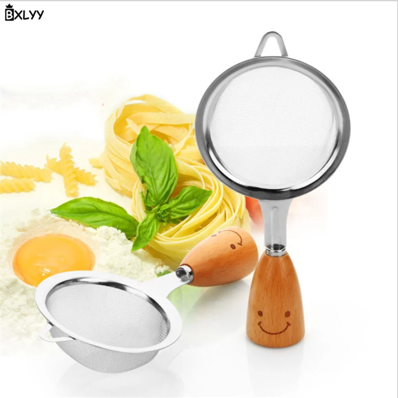 

BXLYY Korean Wooden Handle Smile Colander Stainless Steel Kitchen Slip Net Kitchen Gadget Party Home Decoration Accessories.7z