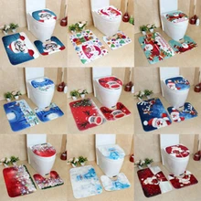 Рождественский фланелевый коврик, Противоскользящий коврик для ванной комнаты, водопоглощающий 3D узор, коврик для ванной комнаты из трех частей