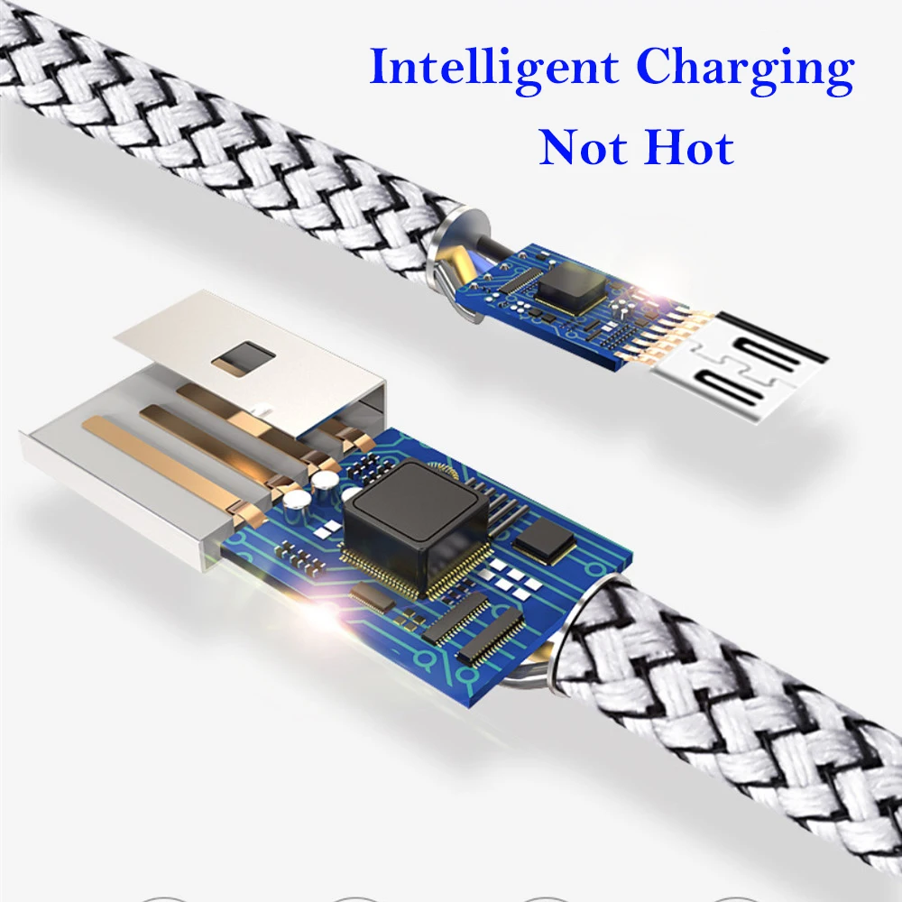 Светодиодный кабель Micro USB 1,2 A, кабель для быстрой зарядки, светодиодный индикатор 1,8 м, кабель для зарядки и передачи данных в нейлоновой оплетке, шнур для зарядки телефона Android