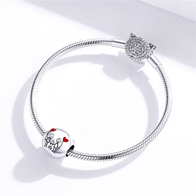 Fit Pandora браслет серебро 925 отец и мать меня бусины S925 браслет цепь красное сердце Семейные Подвески для DIY ювелирных изделий
