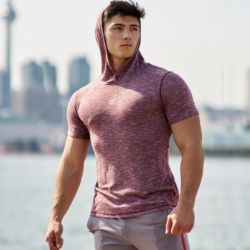 Мужские футболки Muscle Brothers новинка летний свитер с капюшоном и короткими рукавами
