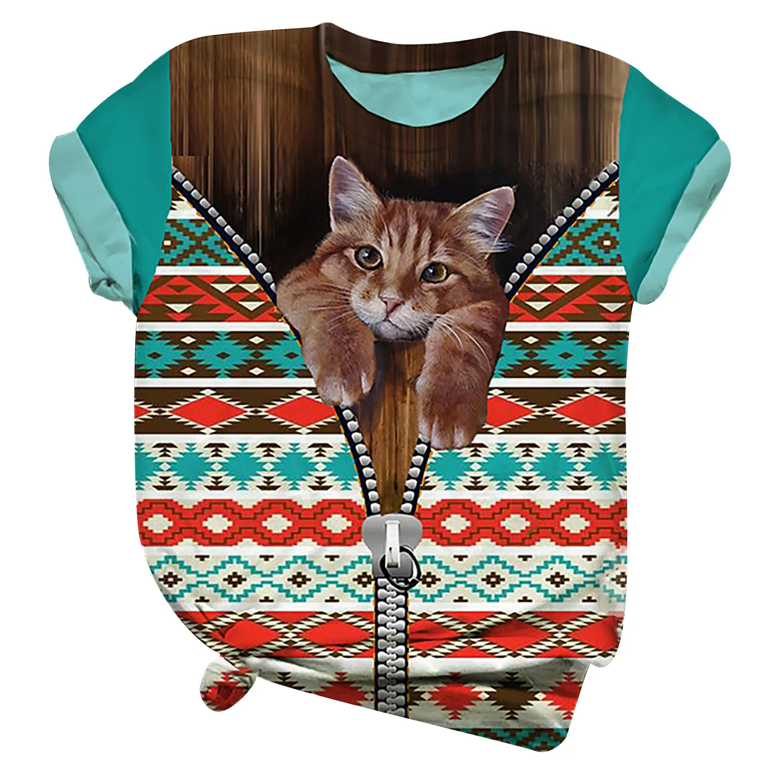 Camiseta Feminina Tee T-shirt Women Short Sleeve 3d Cat Animal Print Striped Casual Top T-shirt Ropa De Mujer футболка женская tees