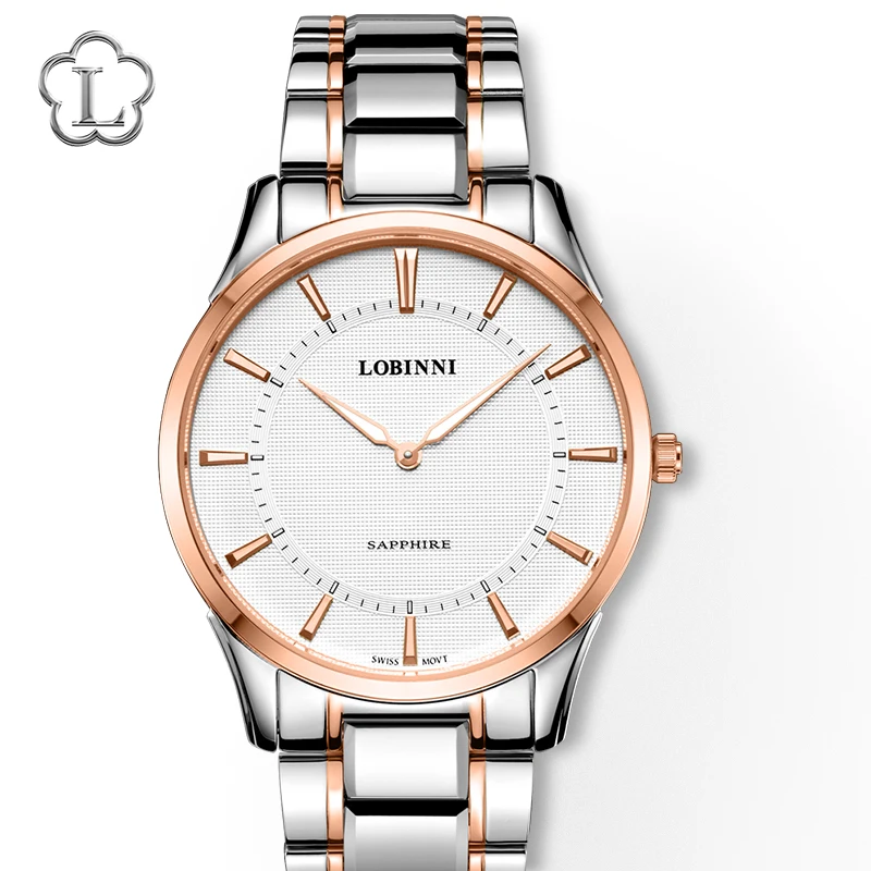 Rose-White Швейцарские наручные часы LOBINNI, мужские часы, Чайка, Япония, Citizen, кварцевые часы, сапфировые, синие, Роскошные, relogio masculino - Цвет: Rose-White