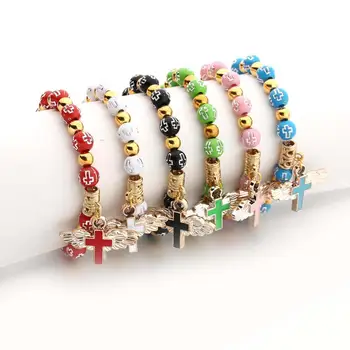 

More colors Angel Wing Cross Bracelet Favor for Boy and Girl Baptism Favor Christening Favor Handmade Acrylic Beads Bracelet