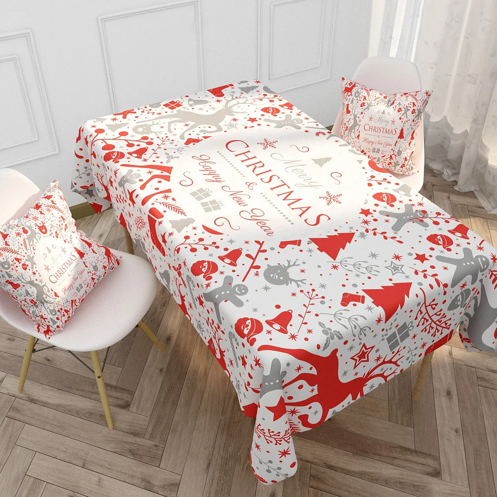 

Waterproof Christmas Tablecloth White cotton Elastic Santa Claus Rectangular Dinning Table Cover Cloth for Party Events Decor