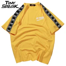 Летние футболки в стиле хип-хоп, мужские футболки в стиле Харадзюку с лентами, футболки с коротким рукавом в полоску, уличная одежда, Новые повседневные хлопковые футболки