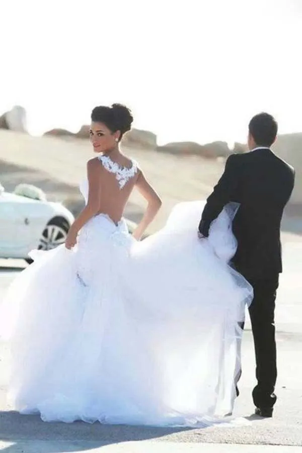 Свадебное платье Русалка с аппликацией из тюля Vestidos, сексуальное свадебное платье с длинным шлейфом и открытой спиной Noiva для Feminino Casamento