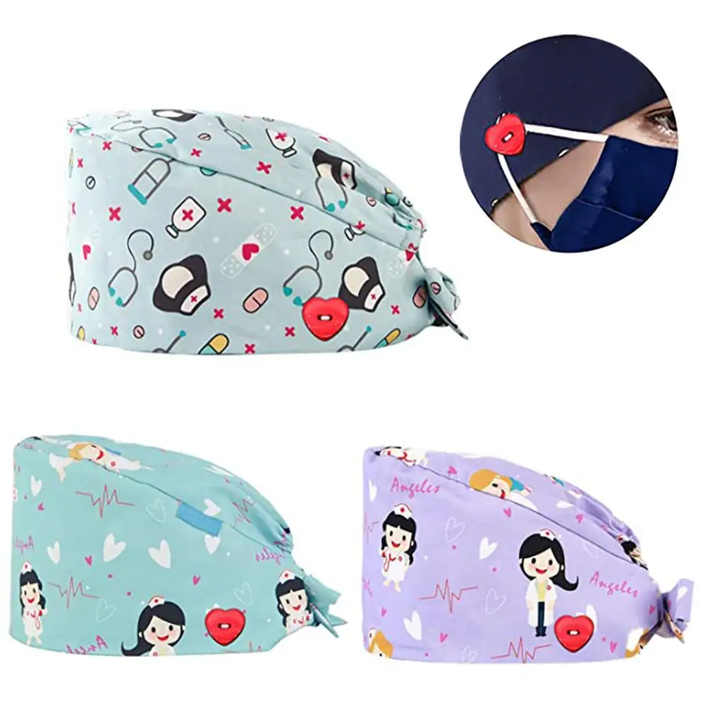 

Nursing Hat Scrub Cap Women Bandage Adjustable Cap Sweatband Bouffant Hat Men Gorros Quirofano Mujer Printing Nurse Working Hat