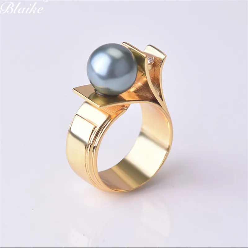 Gold Blaike 925 серебро/желтое золото заполненный синтетический жемчуг кольца для женщин Свадебная вечеринка Ювелирные изделия Подарки - Цвет основного камня: Gold