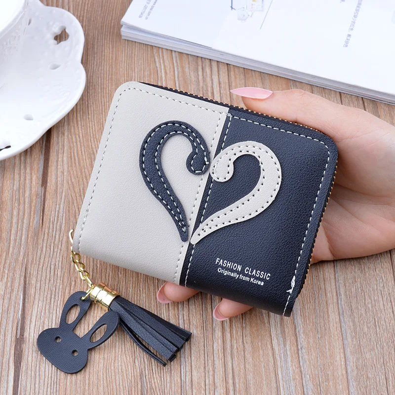 

2020 new zero purse women's short small purse zipper fringed wallet fashion Korean splicing color contrast card bag