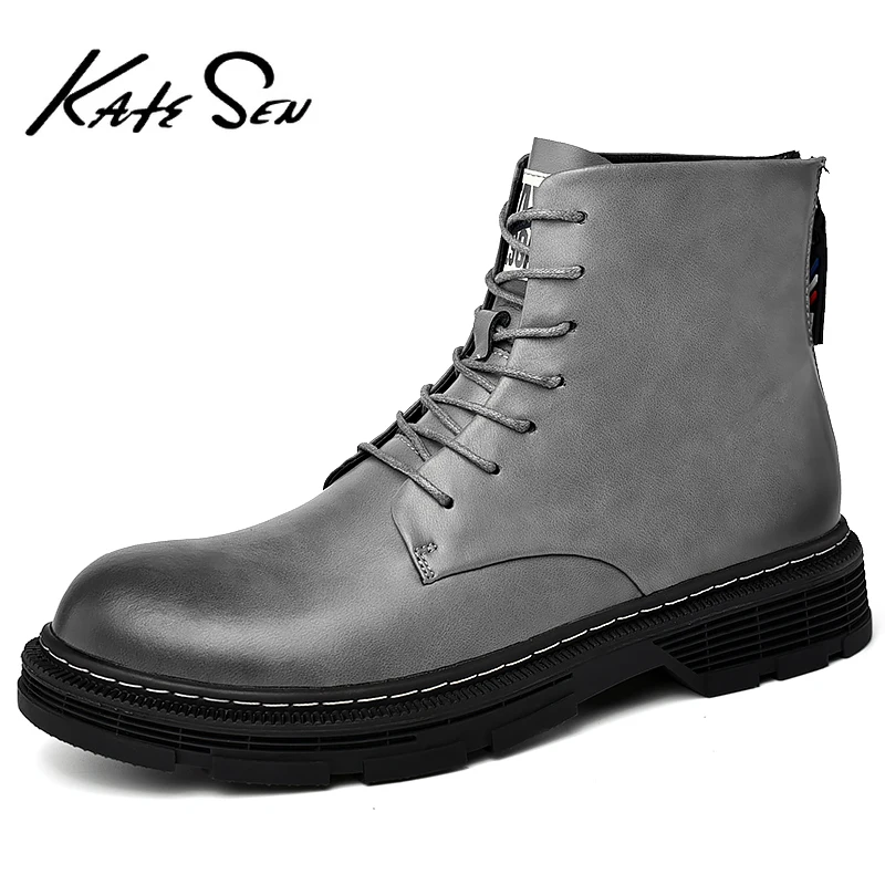 

KATESEN Men Boots Leather Spring Autumn Vintage Style Ankle Boots Men Lace Up Footwear Fashion Casual Shoes Men Botas Hombre