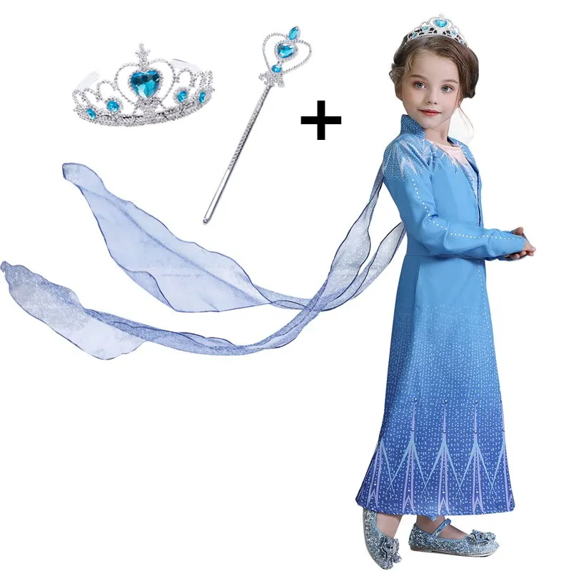 Dress 1 and Crown Коллекция года, маскарадный костюм Анны и Эльзы с длинными рукавами для девочек, зимнее платье принцессы, Детские вечерние платья на Хэллоуин - Цвет: Dress 1 and Crown