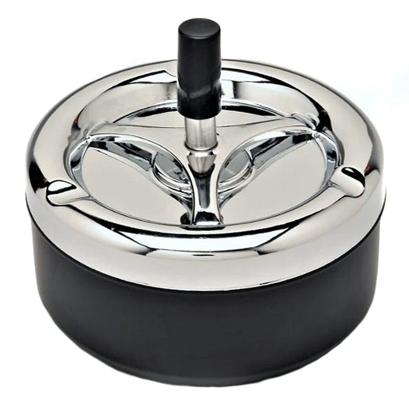 

Round Push Down Cigarette Ashtray with Spinning Tray, Black