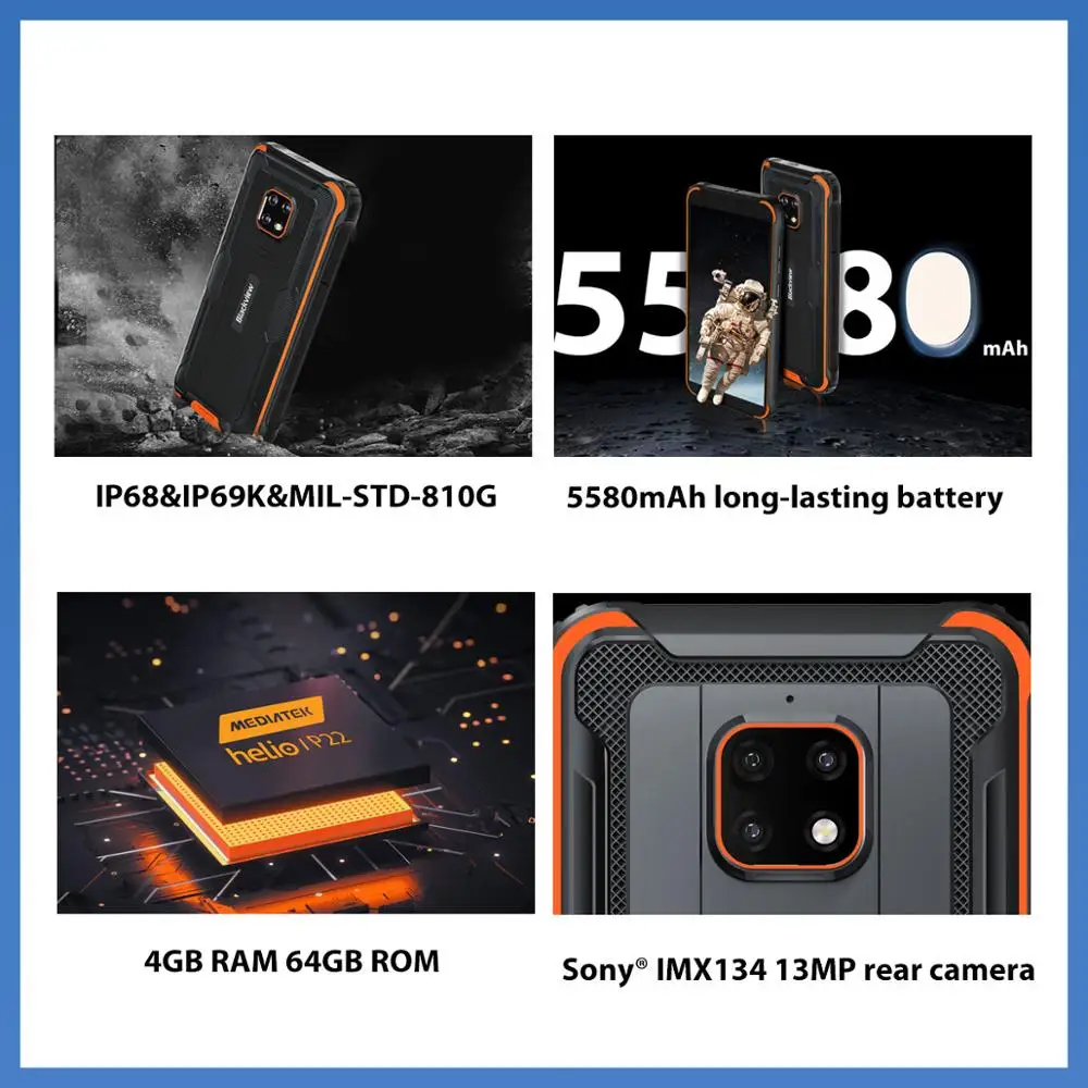 Blackview BV4900 Pro IP68 Rugged Smartphone 4GB 64GB Octa Core Android 10 Waterproof Mobile Phone 5580mAh NFC 5.7" 4G Cellphone 2