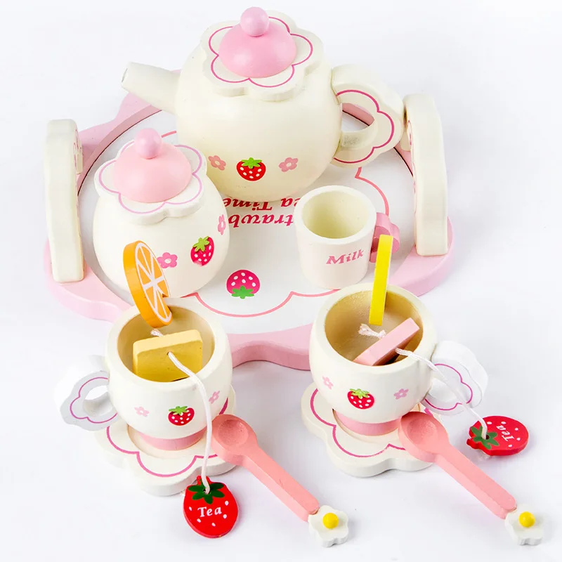 Afternoon Tea Wooden Set Kitchen Baby Girl Toys Wood Kids Pretend Play Early Learning Educational New Year Birthday Gift (7)