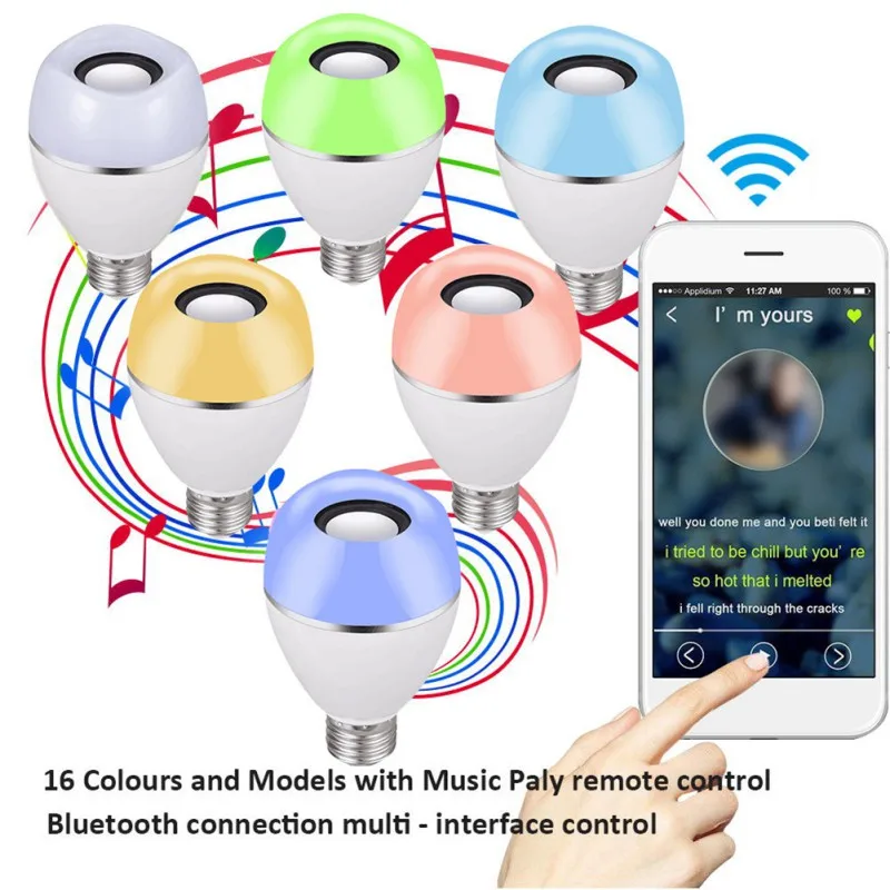 Круглый беспроводной Bluetooth светодиодный светильник лампа динамик RGB E26 базовый цвет изменение один-ко-много Подключение без пульта дистанционного управления