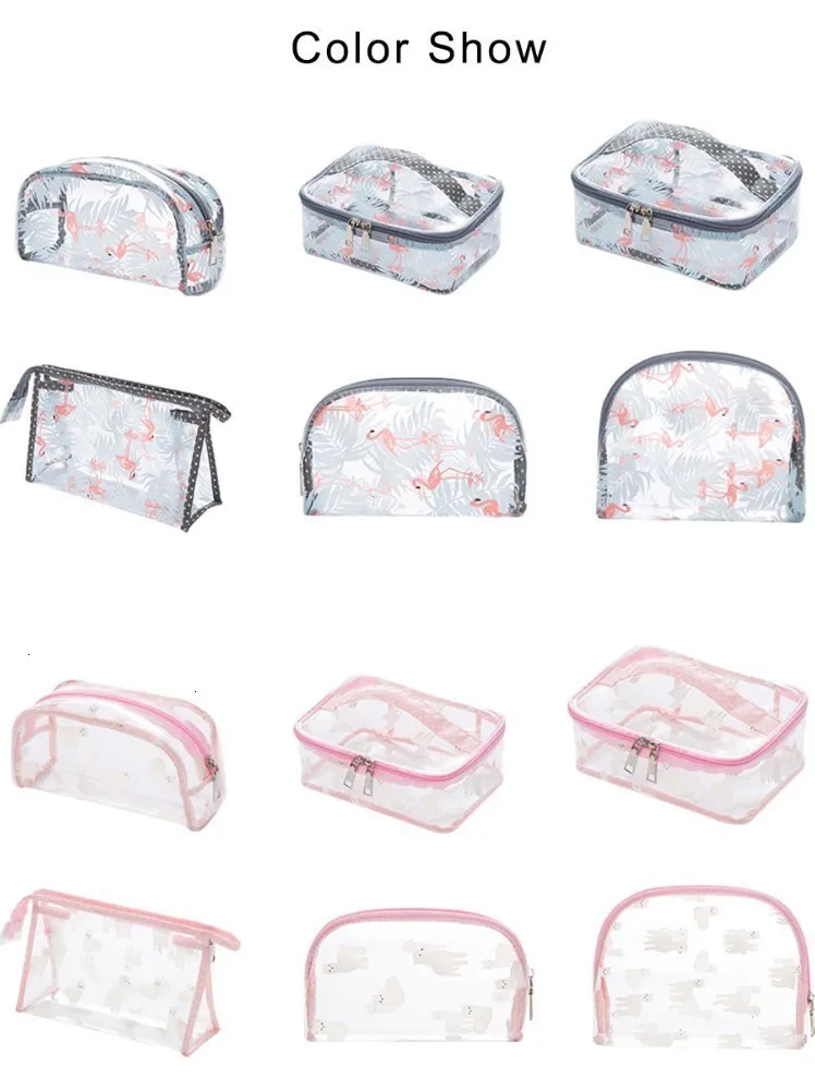 Прозрачные косметические сумочки из пвх фламинго косметический мешочек водонепроницаемый дорожный косметический мешочек женская косметичка на молнии большой емкости