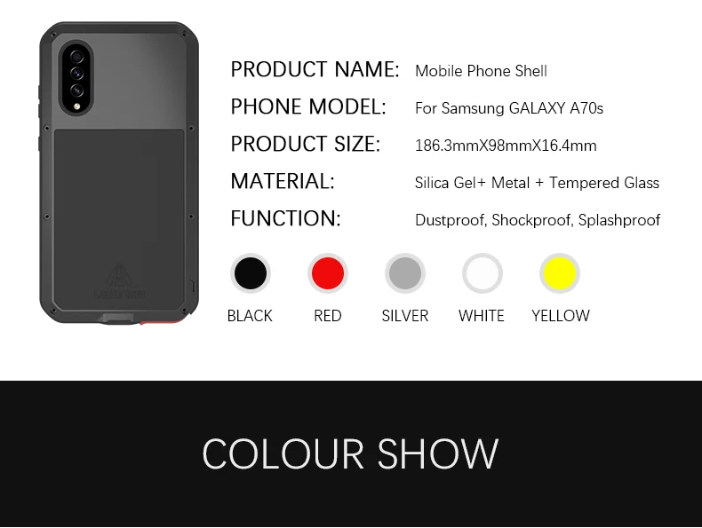 Мощный чехол Love Mei для samsung Galaxy A70S, противоударный алюминиевый/металлический чехол Gorilla из закаленного стекла для Galaxy A70S