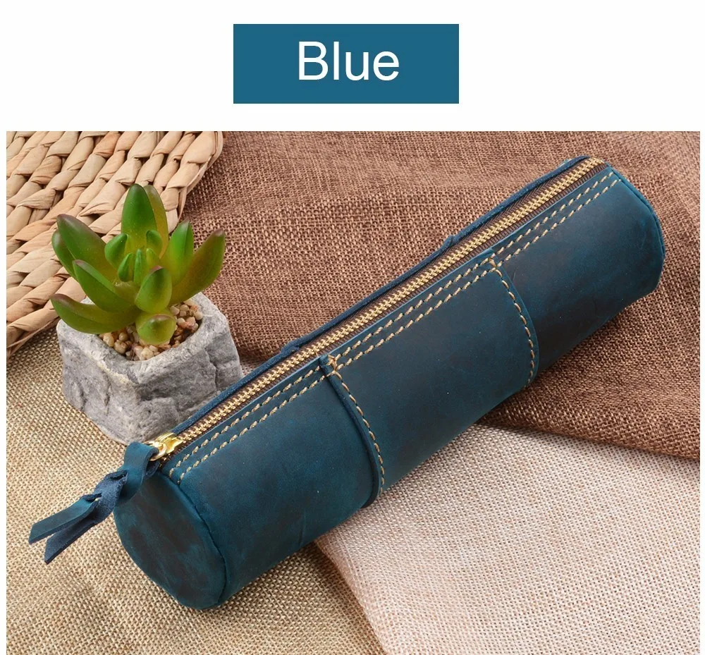 Genuine Leather Zipper Pen School Vintage Product Creative Pencil Stationary Model Trinodal Retro Handmade Bag Style