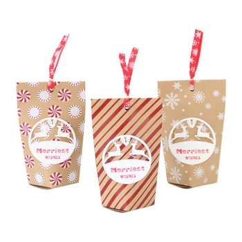 

24pcs Kraft Paper Bags Popcorn Bag Candy Boxes Christmas Goodie Bags Paper Gift Favor Bags Christmas Packaging Sweets Xmas Decor