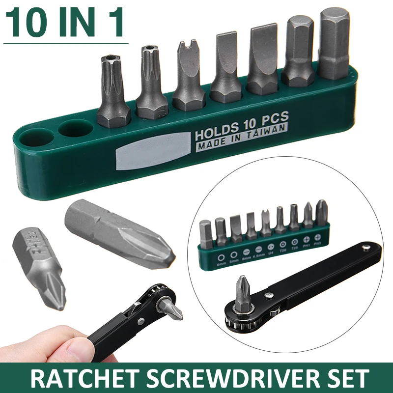 10 In 1 Mini Right Angle Offset Hand Ratchet Screwdriver S2 Material High Hardness Driver Kit | Инструменты