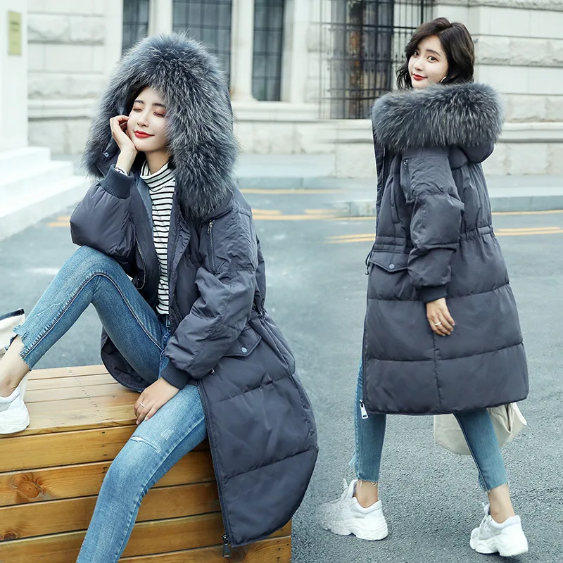 

2018 Autumn And Winter New Style Loose Cotton Coat Women's Mid-length Large Fur Collar Thick Korean-style down Coat Cotton-padde