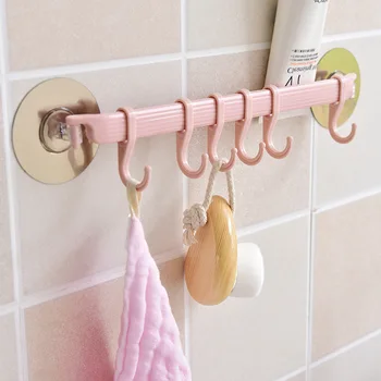 

Strong viscose row 6 hook hook kitchen wall, creative bathroom without nail seamless rack shelf hanger hook