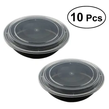

10PCS 720ML Disposable Plastic Bowl Take Out Containers Food Storage Box With Lids - Round Black American Round Lunch Box