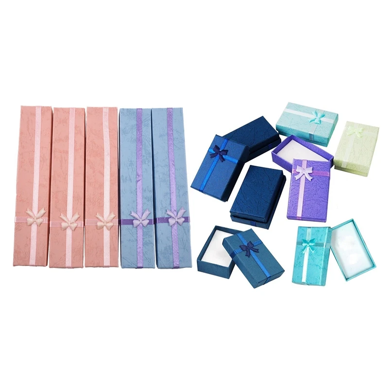 

5PCS Paper Package Bowknot Jewelry Necklace Bracelet Earring Ring Gift Box Case, Style-3 Rectangle(22X4Cm) & 12Pcs Assorted Jewe