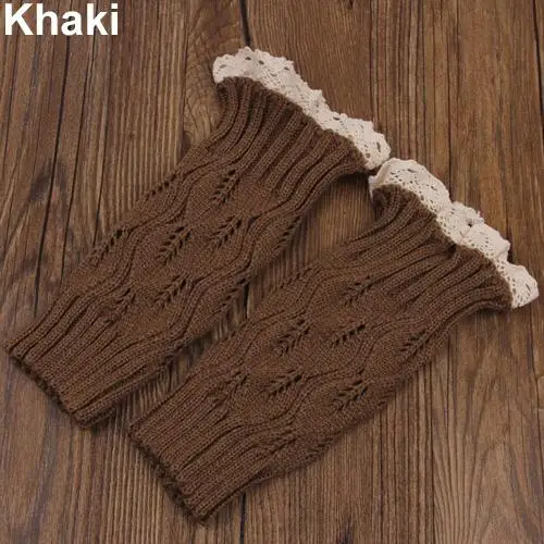 Coffee Женские вязаные крючком кружева декор отделка верхние Манжеты гетры зимние носки под сапожки теплые гетры высокого качества милые ботинки манжеты - Цвет: Coffee