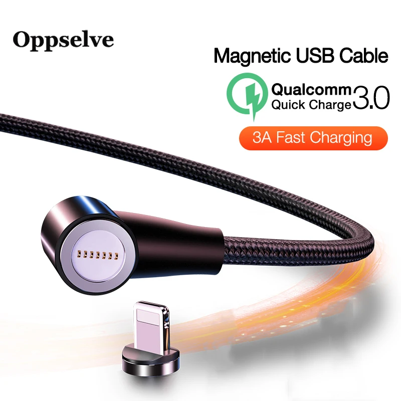 Oppselve Магнитный локоть вращающийся кабель для быстрой зарядки для iPhone 11 Pro Max X XS Max передача данных светодиодный нейлоновый usb-кабель