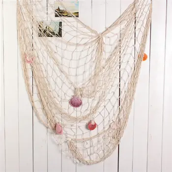 

Decorative Nautical Fish Net With Shell Fishing Net Sea Shell Hanging Home Wall Decoration Theme Shell Background Party