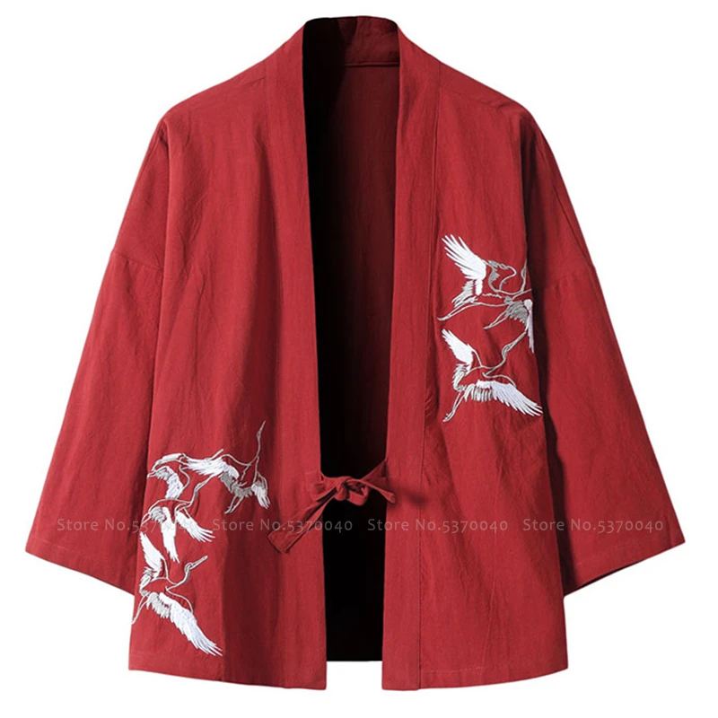 Японское кимоно халаты традиционный кран печати Haori кардиган азиатская одежда самурайский юката мужские куртки хип хоп Уличная