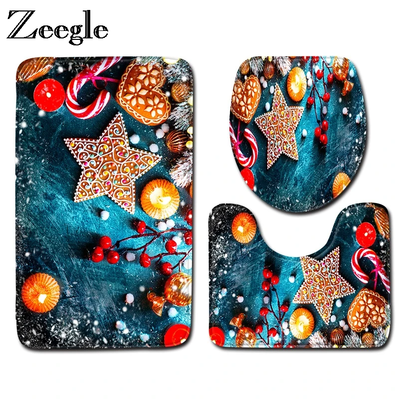 Zeegle Chirstmas Коврик для ванной и душа моющиеся коврики для ванной комнаты крышка для унитаза набор ковриков для ванной комнаты нескользящий коврик для ванной