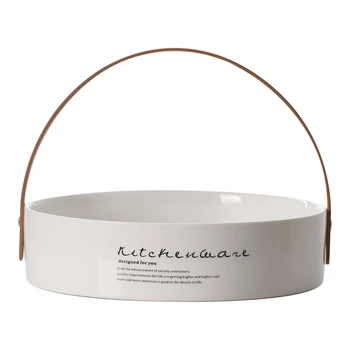 

HOT-Unique Chic Nordic Ceramics Storage Jar Bottle With Leather Handle Minimalist Desk Storage Bottle Organizer Flower Vase Cont