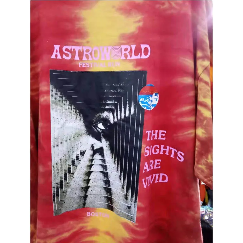 【Real Pictures Labels】ASTROWORLD T Shirt Men Women TRAVIS SCOTT T shirts Red TIE DYE Festival Run Logo Tee