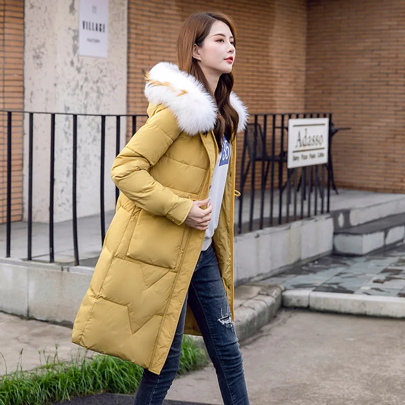 

2019 New Style down Jacket Women's Korean-style Mid-length Fashion Slimming Thickening Large Fur Collar Cotton Coat