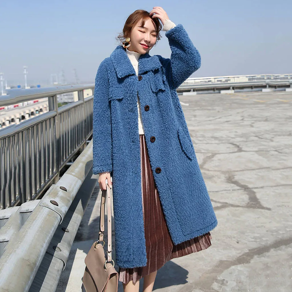 Womail fur coats china winter Fashion Long Sleeve Sweater Button Solid Casual Warm Outerwear thick faux fur coat women