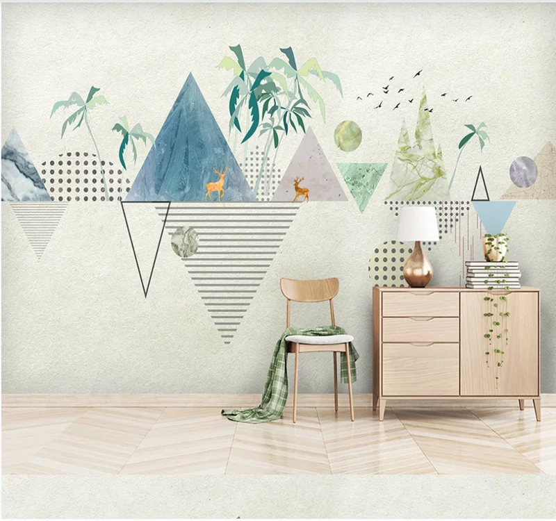 XUE SU Custom wallpaper mural 3D-8D Nordic modern minimalist personality geometric mural elk TV background wall wall covering