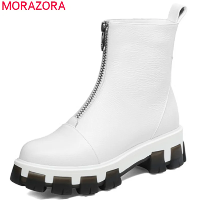 MORAZORA/Новинка года; обувь на плоской платформе; женские ботильоны из натуральной кожи; осенне-зимние ботинки на молнии с круглым носком; Женская обувь в стиле панк