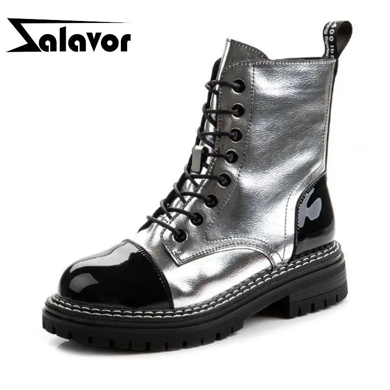 

ZALAVOR 2020 New Fashion Real Leather Knight Boots Thick Sole Buckle Ankle Boots Daily Shoes Woman Punk Footwear Size 35-39