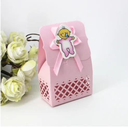 24pcs Pink Baby Shower Favor Paper Candy Box For Baby Girl Boy New Baby Kids Gift Box Birthday Party Supplies For Guest