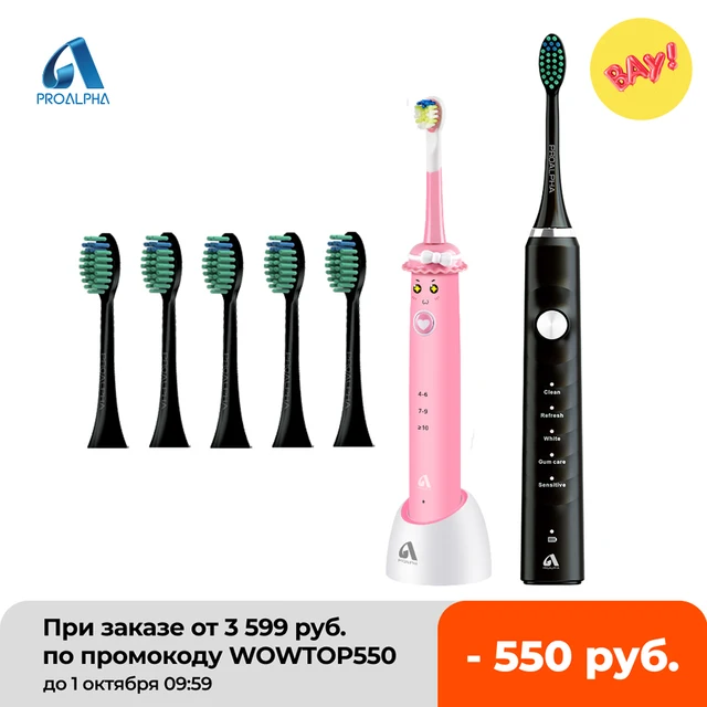 Sonic Electric Toothbrushes for travel Proalpha with Timer 5 Modes waterproof Rechargeable Whitening Adults Tooth brush with box S310 Black S302PK