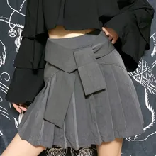 Новое поступление; Летнее сапоги опрятного стиля Для женщин черно-серая юбка в складку Высокая Талия Сексуальные Harajuku мини-юбка