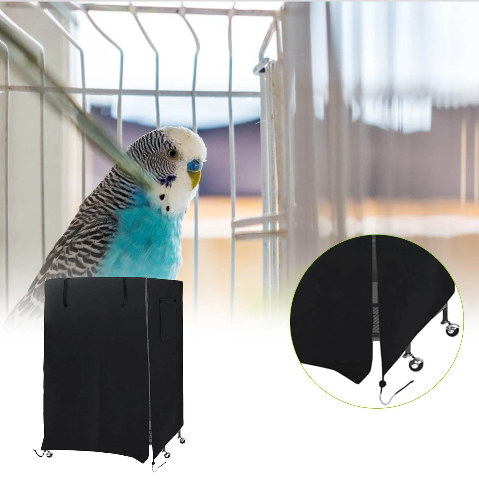 M Black Ramble Cubierta para Jaula de pájaros Tela de Nailon Cubierta para recolector de Semillas de Jaula de Loros para pájaros para Mascotas 